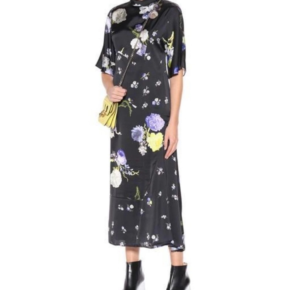 Acne Black Floral Midi Dress